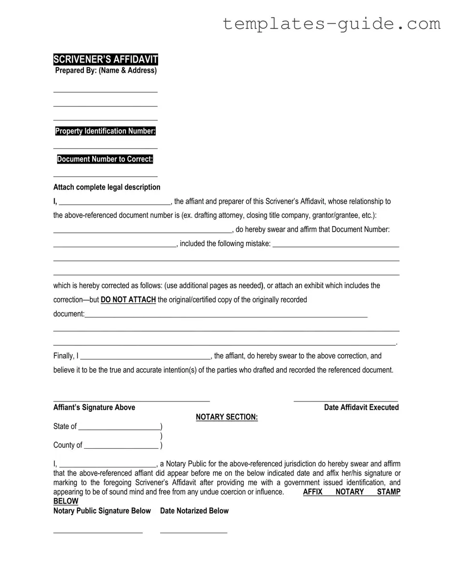 Fill Out a Valid Scrivener's Affidavit Template