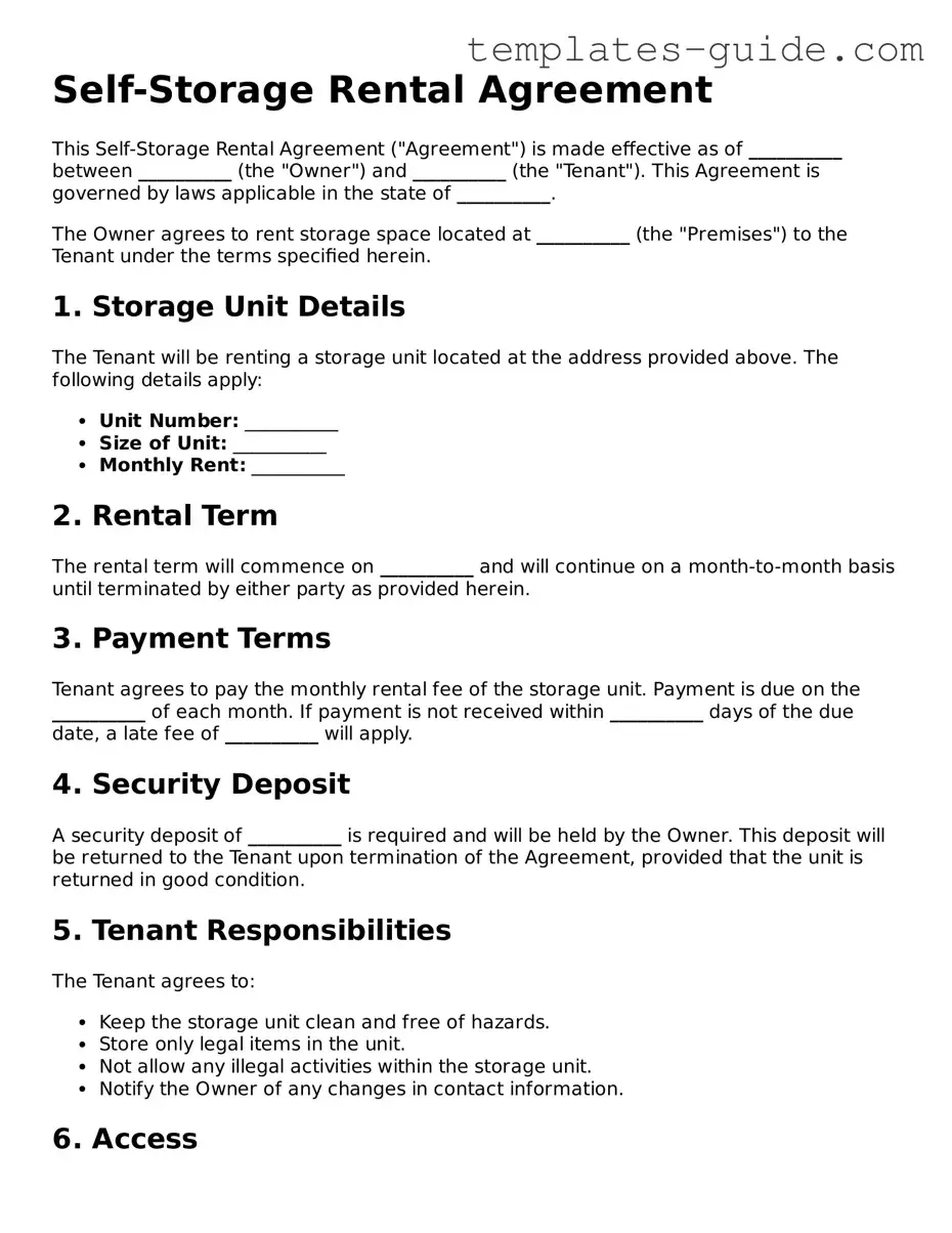 Self-Storage Rental Agreement Template