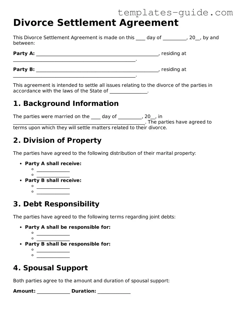 Divorce Settlement Agreement Template