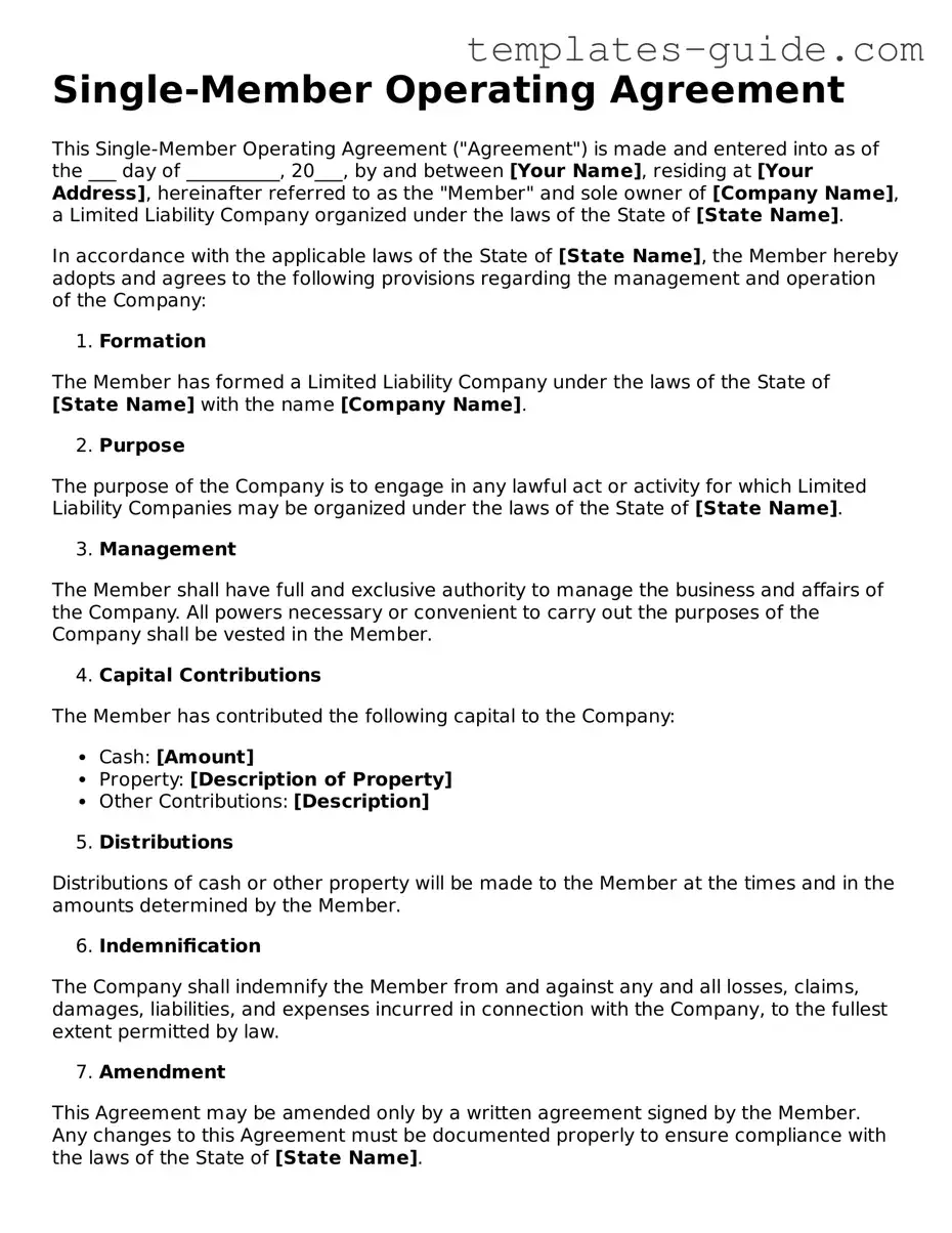 Single-Member Operating Agreement Template