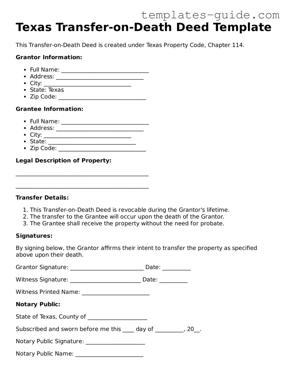 Free  Transfer-on-Death Deed Form for Texas