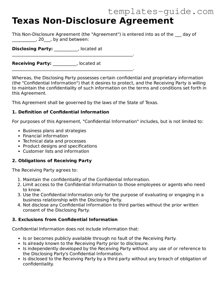 Free  Non-disclosure Agreement Form for Texas