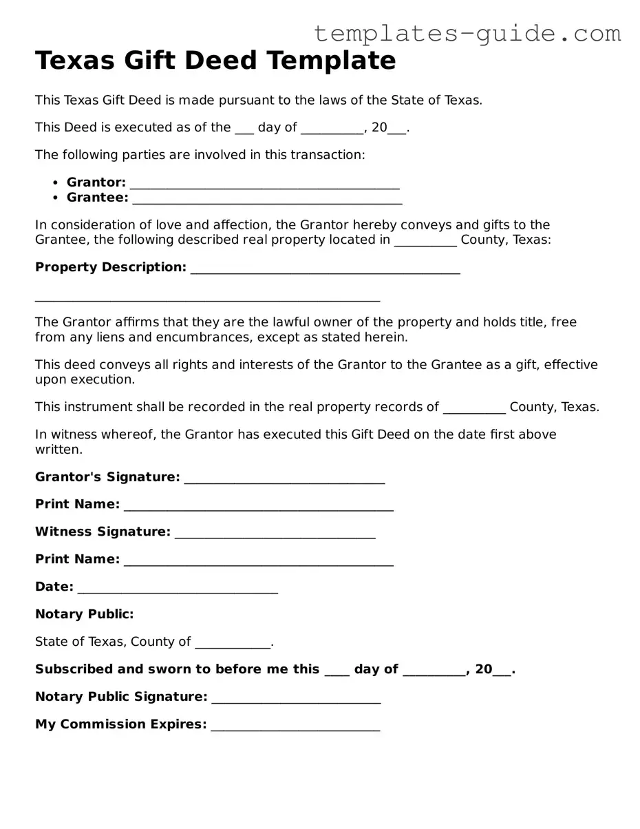 Free  Gift Deed Form for Texas