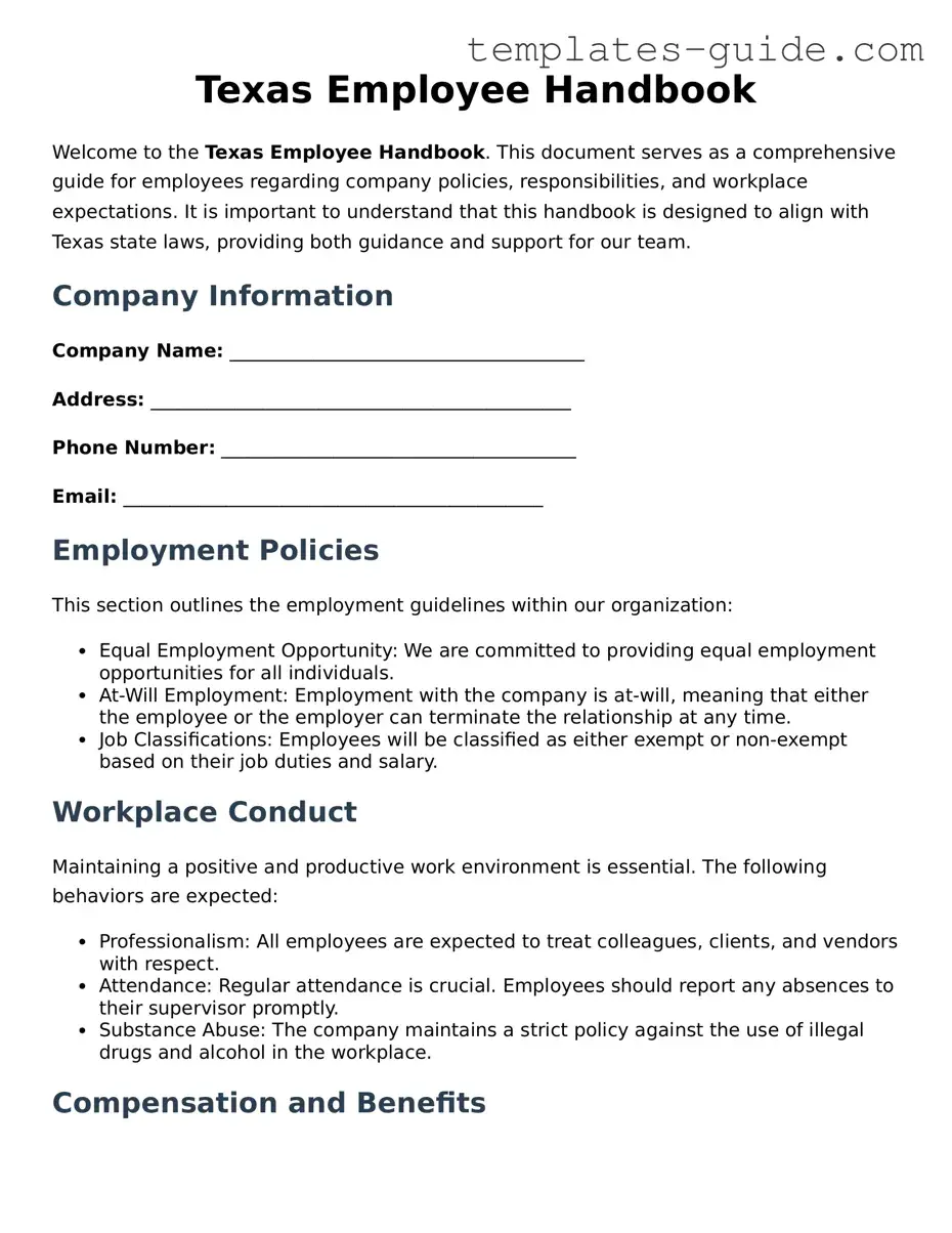 Free  Employee Handbook Form for Texas