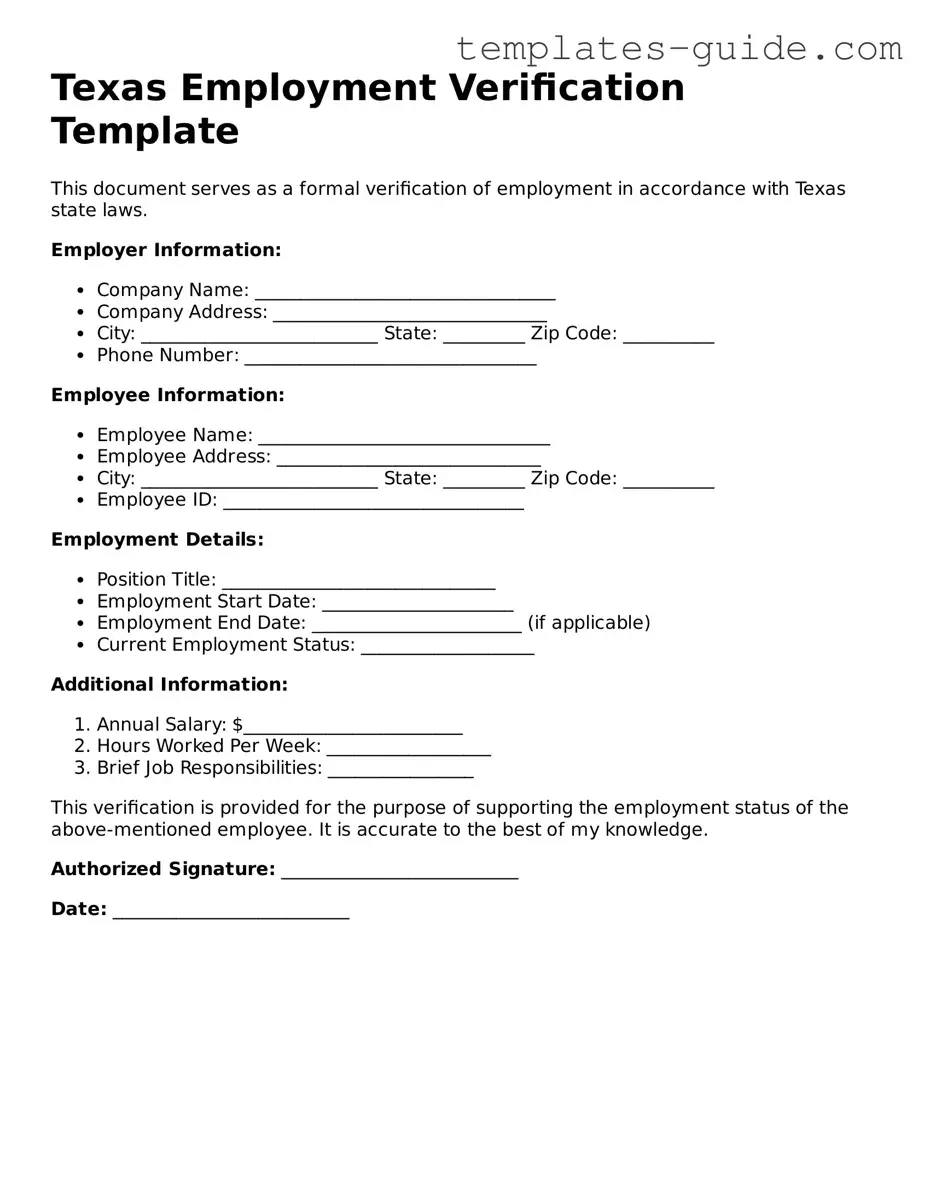 Free  Employment Verification Form for Texas