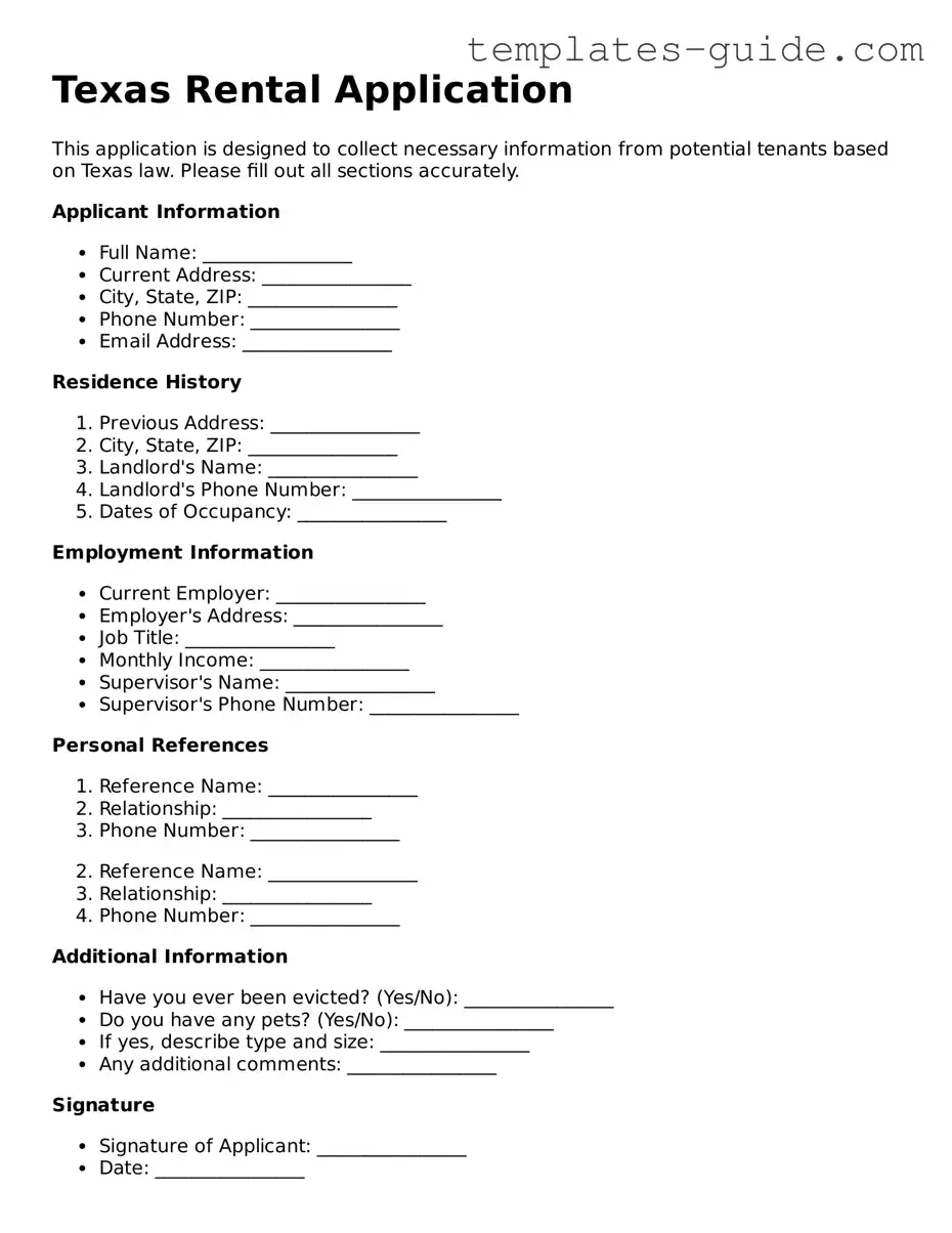 Free  Rental Application Form for Texas