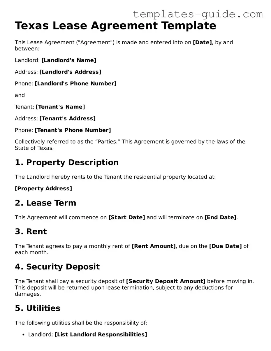 Free  Lease Agreement Form for Texas