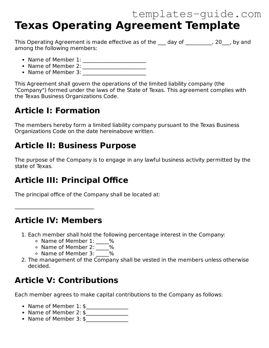Free  Operating Agreement Form for Texas