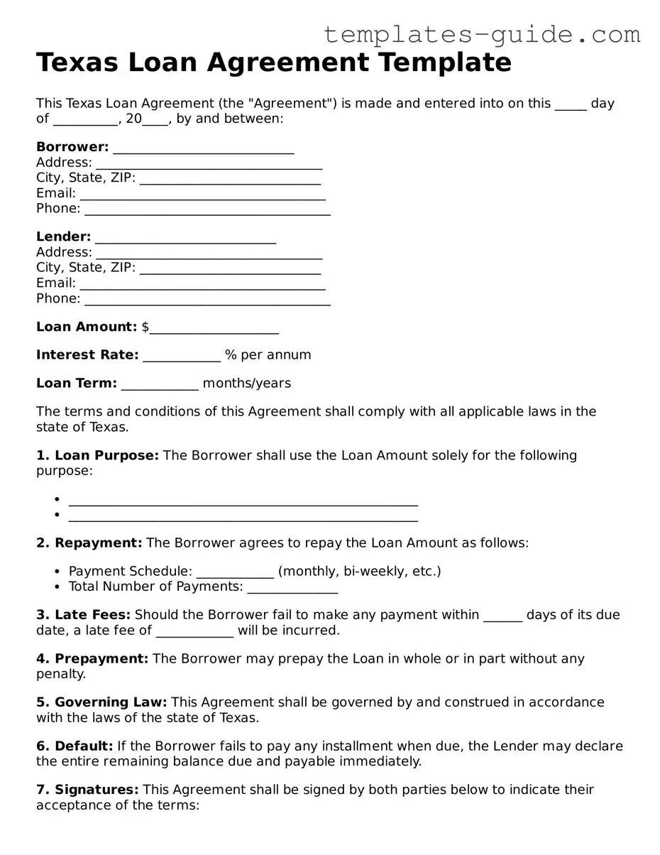 Free  Loan Agreement Form for Texas