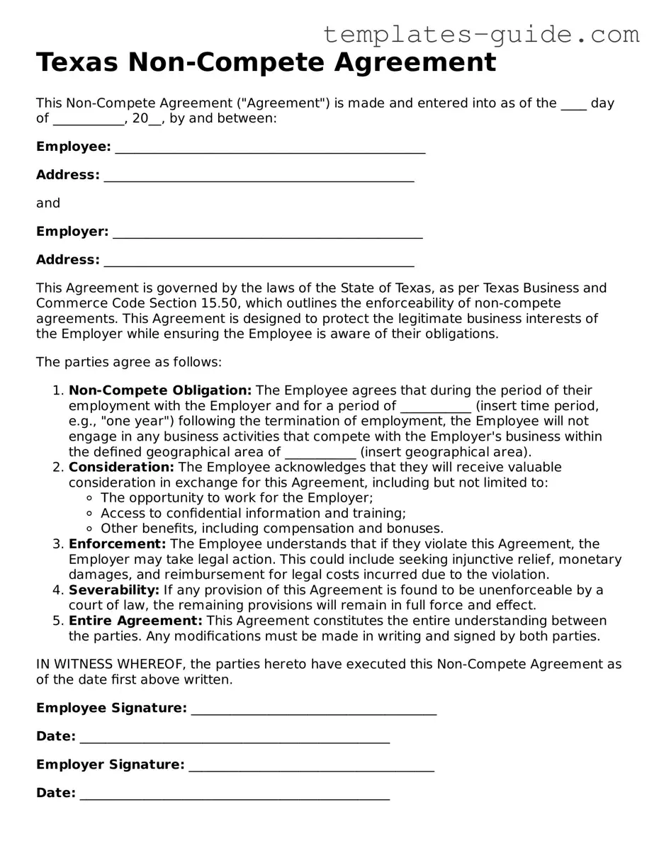 Free  Non-compete Agreement Form for Texas