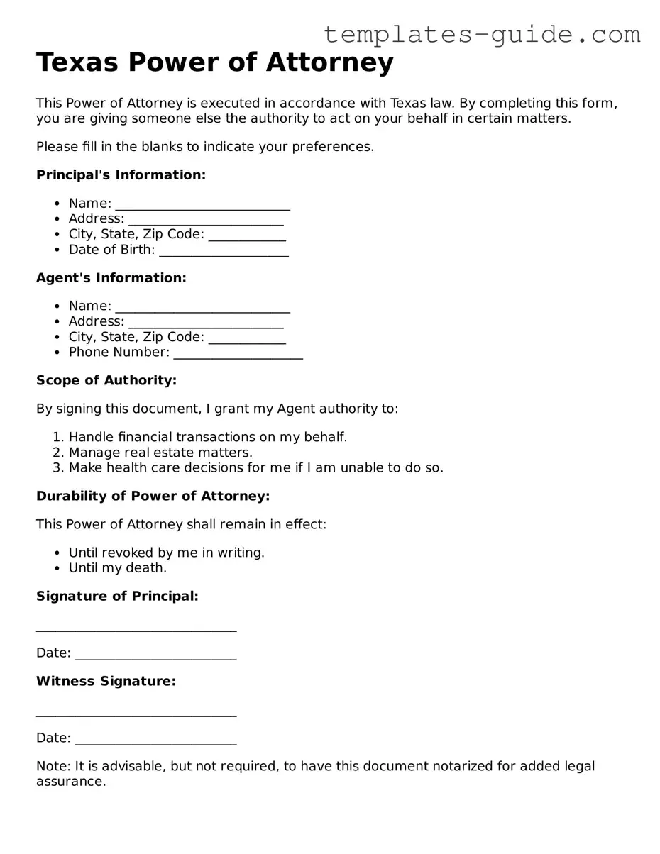 Free  Power of Attorney Form for Texas
