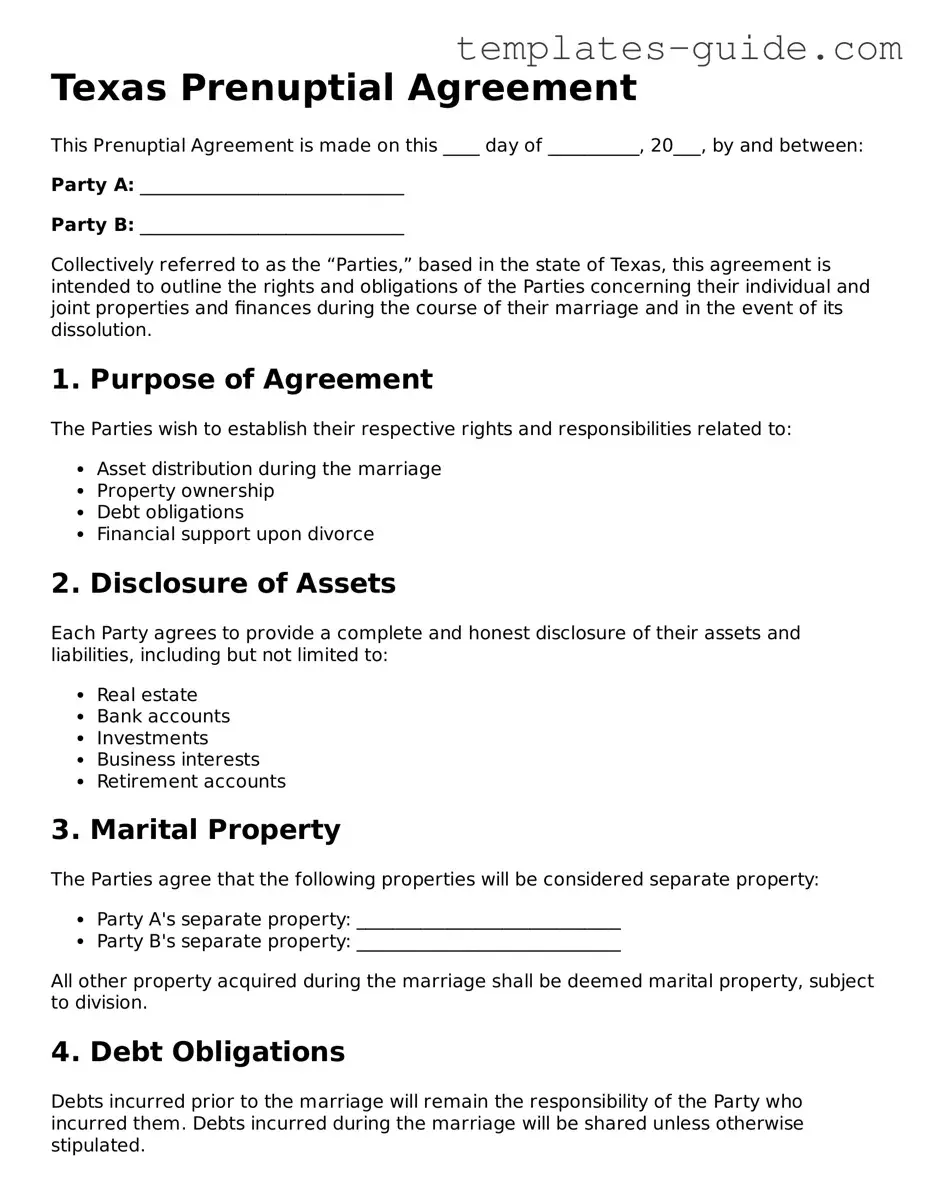 Free  Prenuptial Agreement Form for Texas