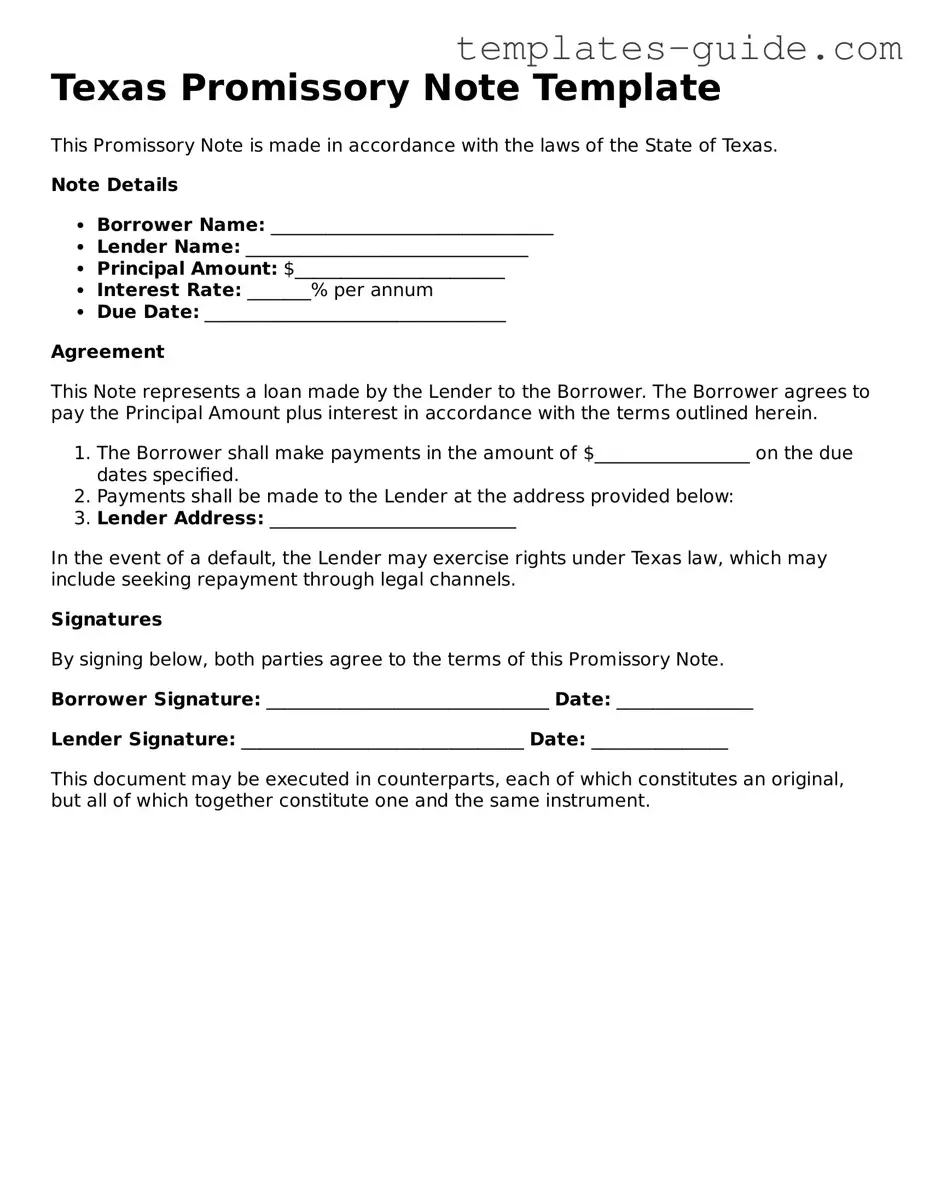 Free  Promissory Note Form for Texas