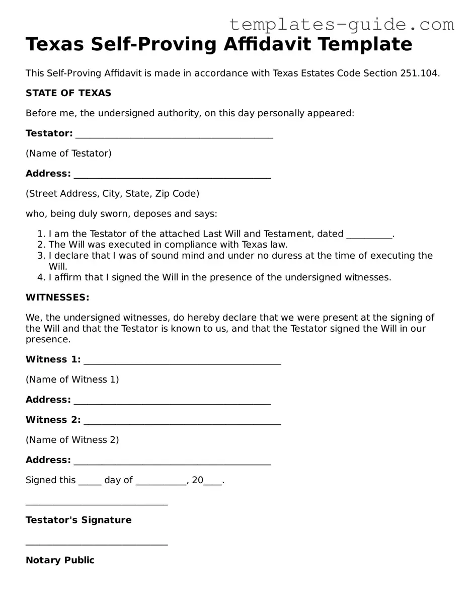 Free  Self-Proving Affidavit Form for Texas