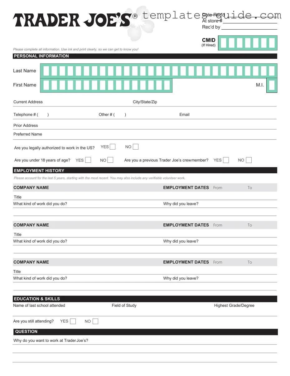 Fill Out a Valid Trader Joe's application Template
