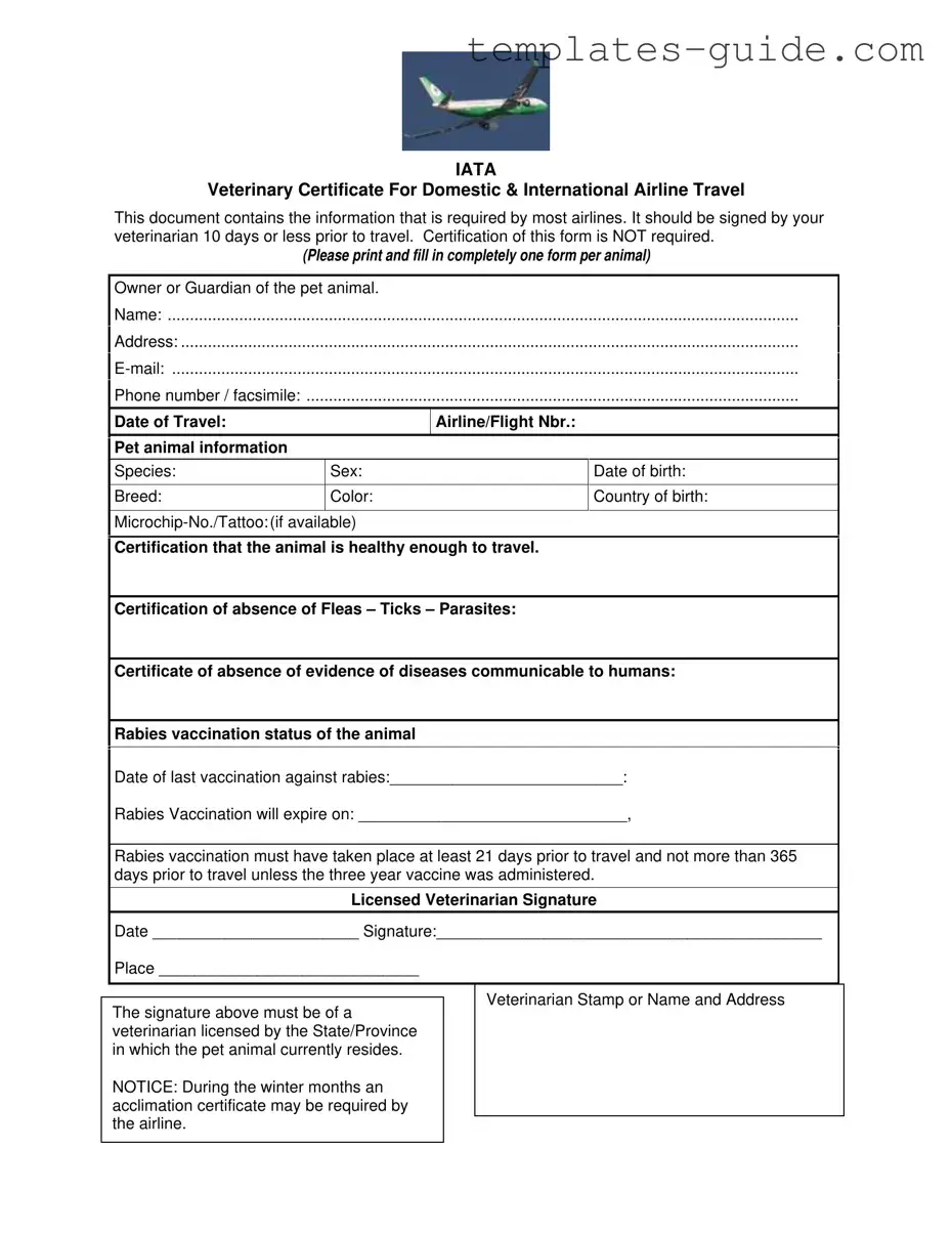 Fill Out a Valid Veterinary Certificate Travel Template